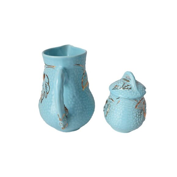 Vintage Wade Golden Turquoise Large Milk Pitcher & Covered Sugar Bowl England - Picture 5 of 8